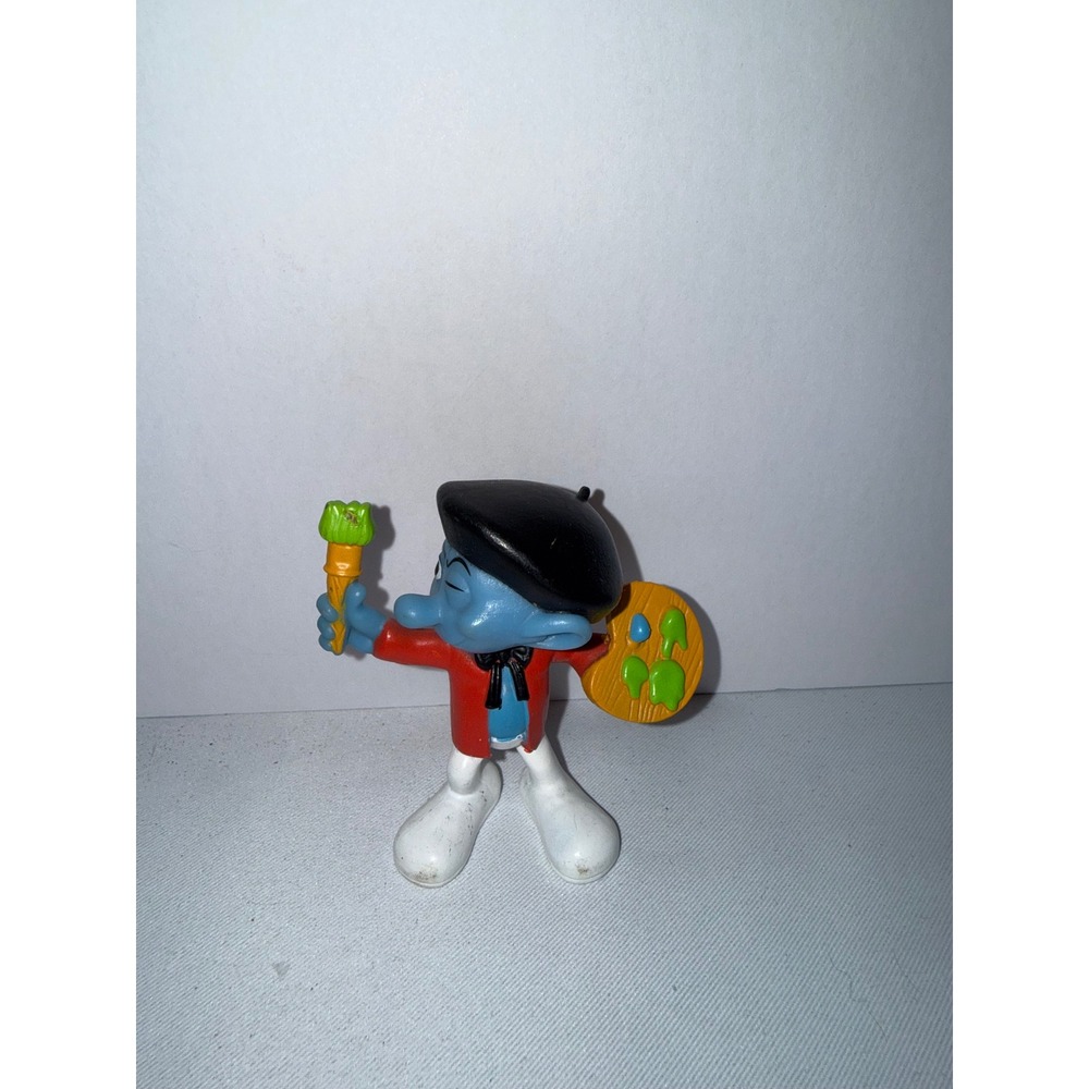 Vintage Schleich Peyo Smurf Painter Figurine Red Jacket Beret Palette 20412
